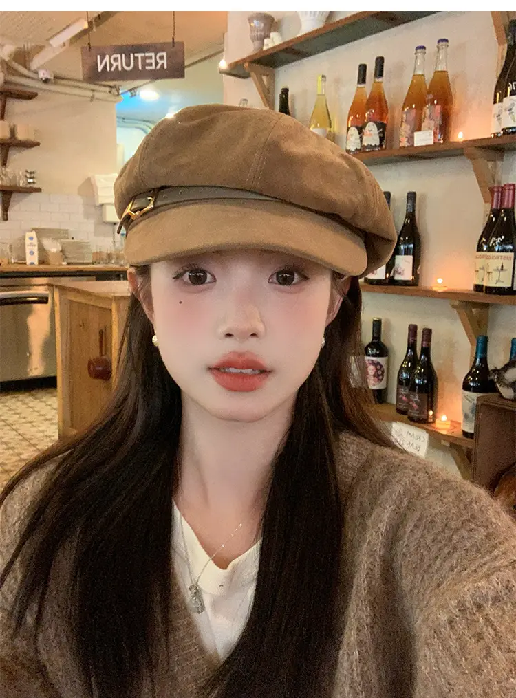 Vintage Suede Octagonal Hat for Women Autumn Winter Retro British Style — feature 7