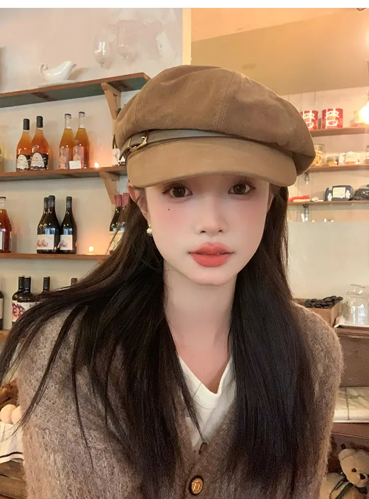 Vintage Suede Octagonal Hat for Women Autumn Winter Retro British Style — feature 9