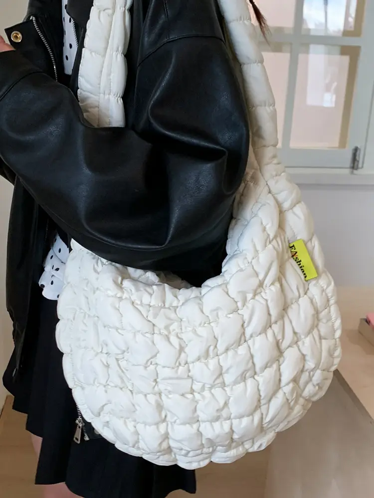 2025 Korean New Pleated White Shoulder Bag