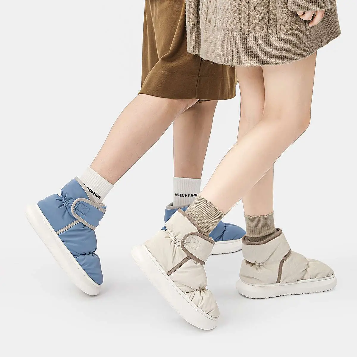 Women Waterproof Cotton Sneakers Blue White Thick Soles