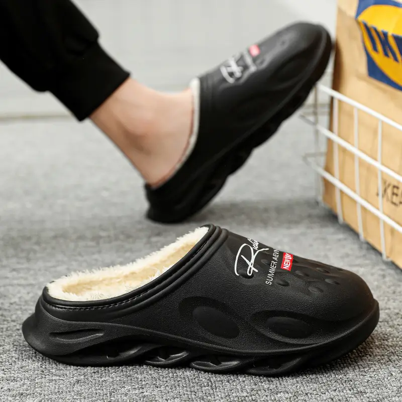 Men's Cotton Slippers, Winter Velvet Warm Home Cotton Shoes, Heel-Covering Outer Wear, Non-Slip and Waterproof Men's Slippers - Image 2