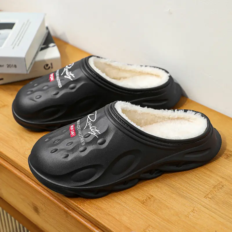 Men's Cotton Slippers, Winter Velvet Warm Home Cotton Shoes, Heel-Covering Outer Wear, Non-Slip and Waterproof Men's Slippers - Image 4
