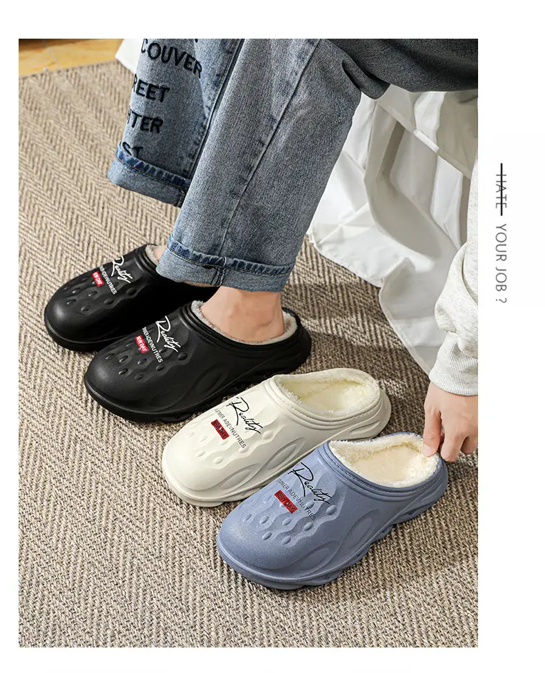 Men's Cotton Slippers, Winter Velvet Warm Home Cotton Shoes, Heel-Covering Outer Wear, Non-Slip and Waterproof Men's Slippers — feature 1
