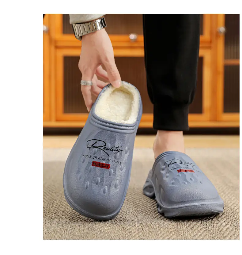Men's Cotton Slippers, Winter Velvet Warm Home Cotton Shoes, Heel-Covering Outer Wear, Non-Slip and Waterproof Men's Slippers — feature 10