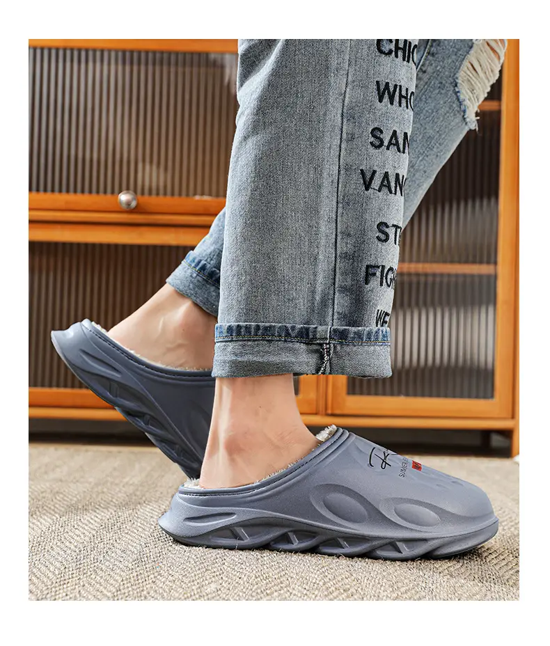 Men's Cotton Slippers, Winter Velvet Warm Home Cotton Shoes, Heel-Covering Outer Wear, Non-Slip and Waterproof Men's Slippers — feature 11