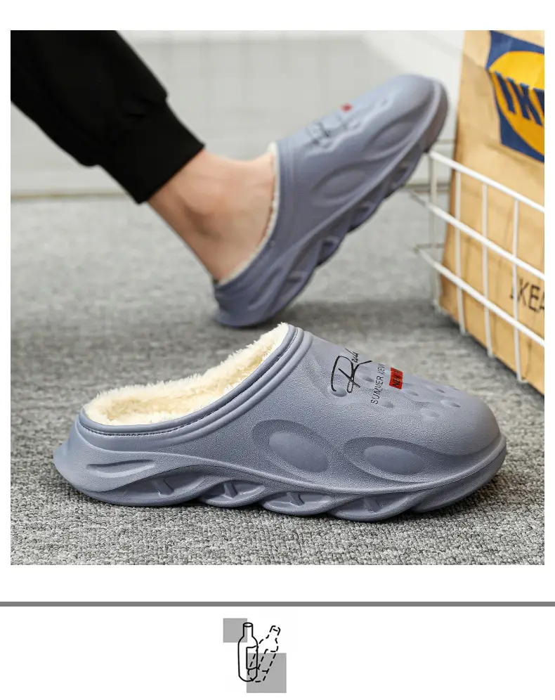 Men's Cotton Slippers, Winter Velvet Warm Home Cotton Shoes, Heel-Covering Outer Wear, Non-Slip and Waterproof Men's Slippers — feature 12
