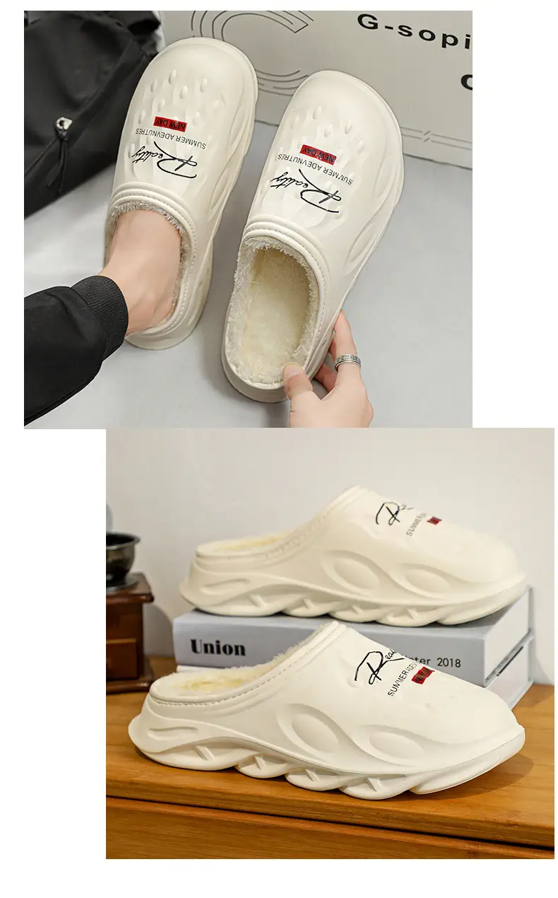 Men's Cotton Slippers, Winter Velvet Warm Home Cotton Shoes, Heel-Covering Outer Wear, Non-Slip and Waterproof Men's Slippers — feature 13