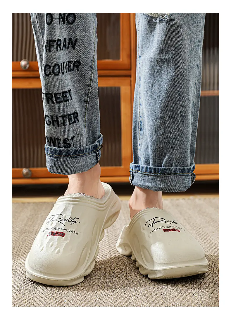 Men's Cotton Slippers, Winter Velvet Warm Home Cotton Shoes, Heel-Covering Outer Wear, Non-Slip and Waterproof Men's Slippers — feature 14