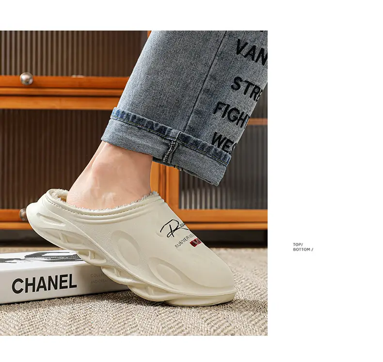 Men's Cotton Slippers, Winter Velvet Warm Home Cotton Shoes, Heel-Covering Outer Wear, Non-Slip and Waterproof Men's Slippers — feature 15