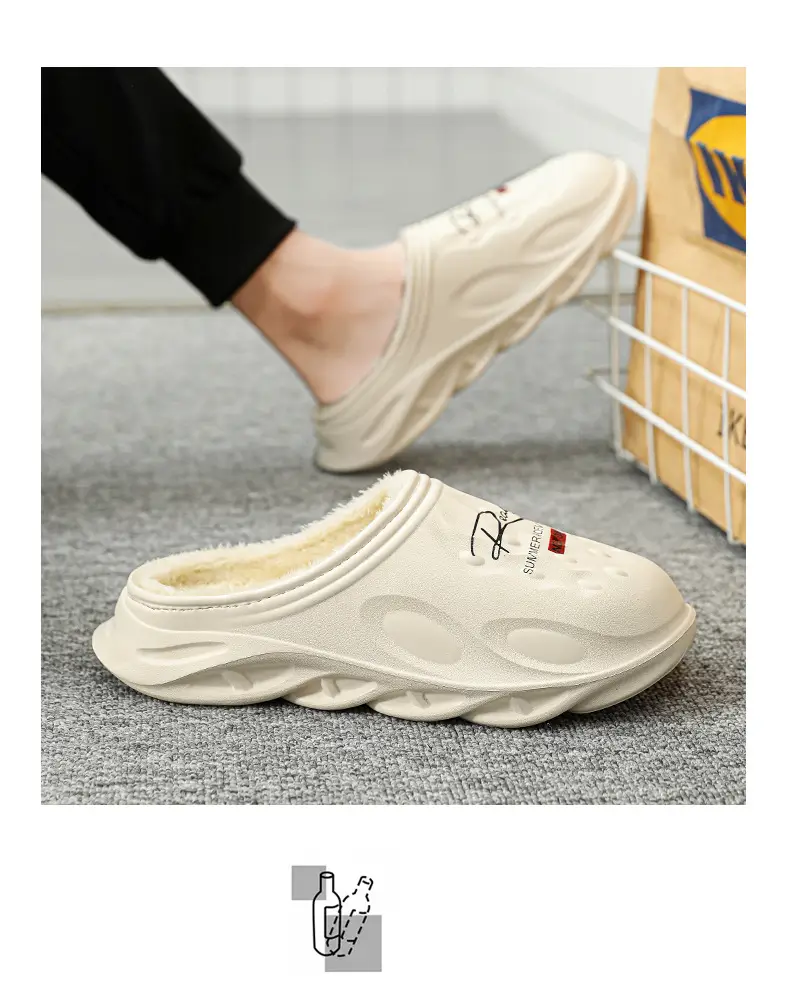 Men's Cotton Slippers, Winter Velvet Warm Home Cotton Shoes, Heel-Covering Outer Wear, Non-Slip and Waterproof Men's Slippers — feature 17