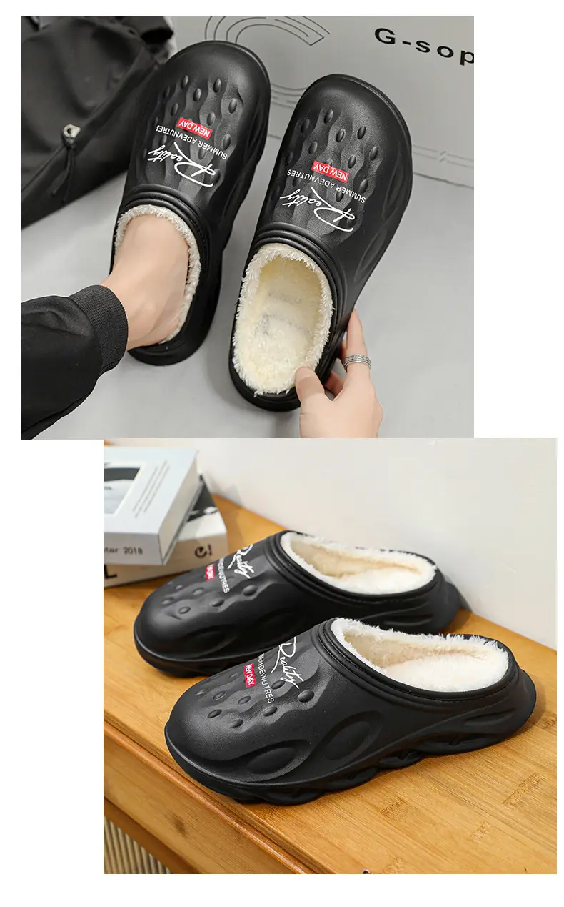 Men's Cotton Slippers, Winter Velvet Warm Home Cotton Shoes, Heel-Covering Outer Wear, Non-Slip and Waterproof Men's Slippers — feature 18