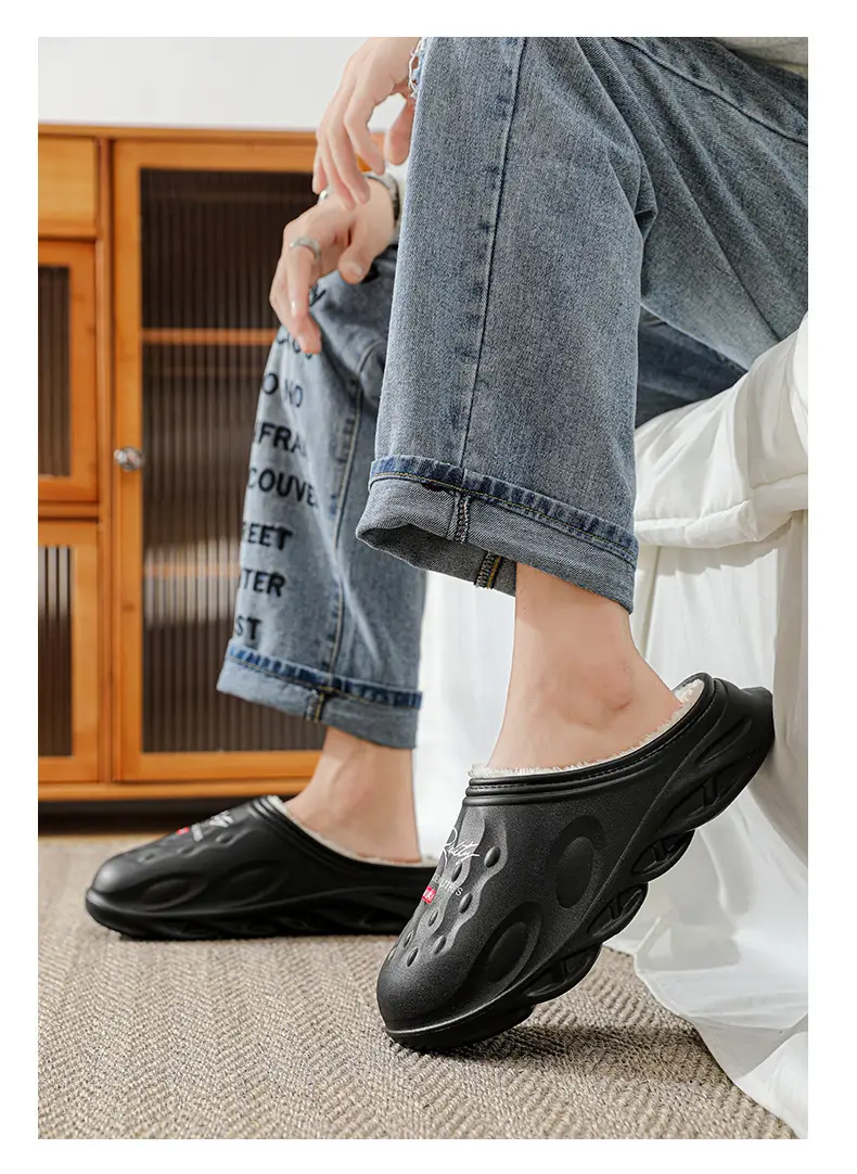 Men's Cotton Slippers, Winter Velvet Warm Home Cotton Shoes, Heel-Covering Outer Wear, Non-Slip and Waterproof Men's Slippers — feature 19