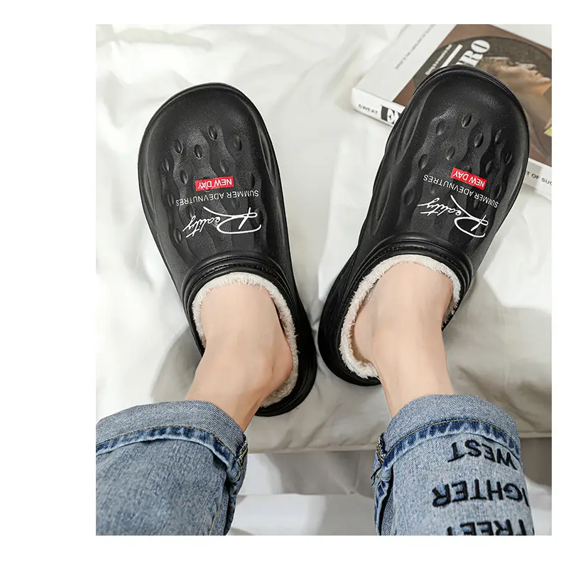 Men's Cotton Slippers, Winter Velvet Warm Home Cotton Shoes, Heel-Covering Outer Wear, Non-Slip and Waterproof Men's Slippers — feature 21