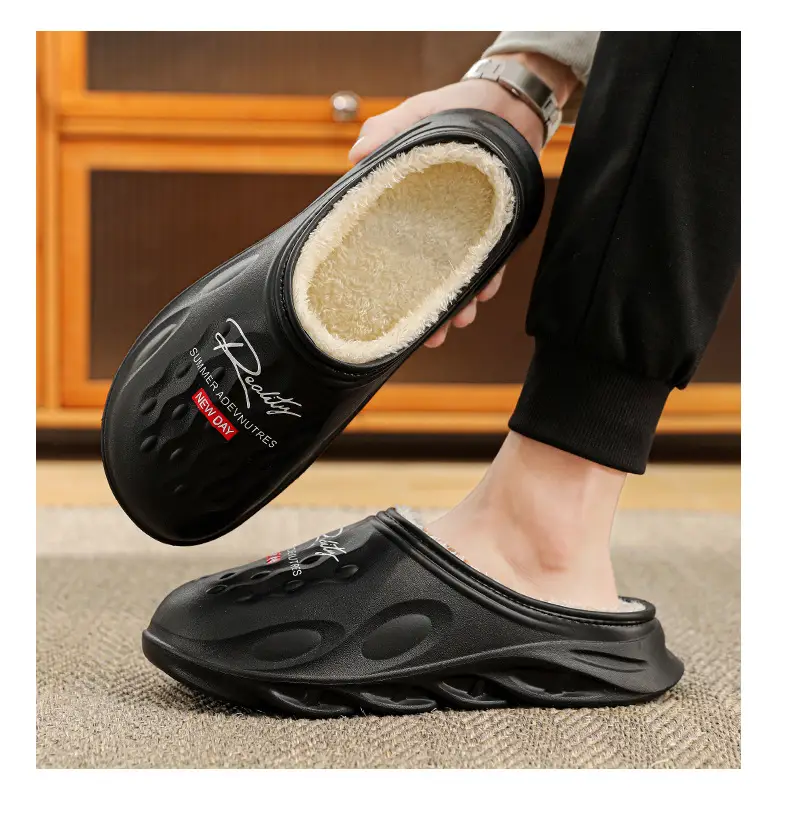 Men's Cotton Slippers, Winter Velvet Warm Home Cotton Shoes, Heel-Covering Outer Wear, Non-Slip and Waterproof Men's Slippers — feature 22