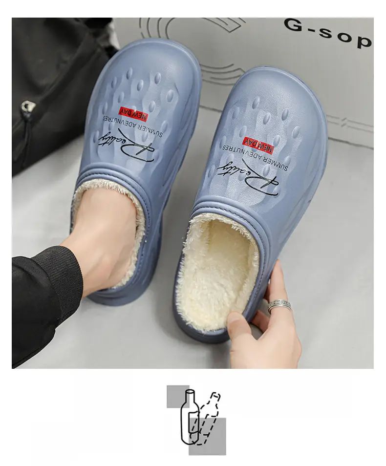 Men's Cotton Slippers, Winter Velvet Warm Home Cotton Shoes, Heel-Covering Outer Wear, Non-Slip and Waterproof Men's Slippers — feature 7