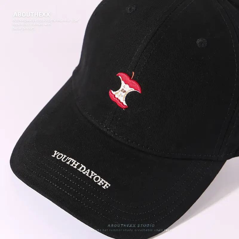 Women Red Embroidered Baseball Cap with Fruit Design - Image 9