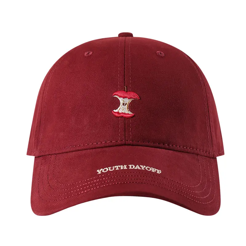 Women Red Embroidered Baseball Cap with Fruit Design - Image 11