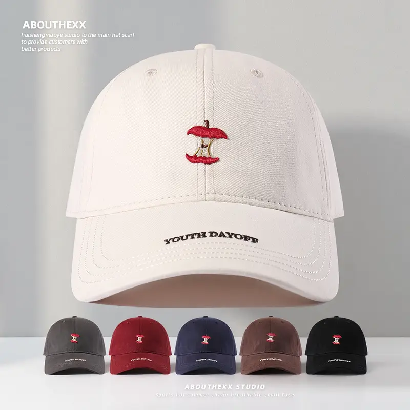 Women Red Embroidered Baseball Cap with Fruit Design — feature 2