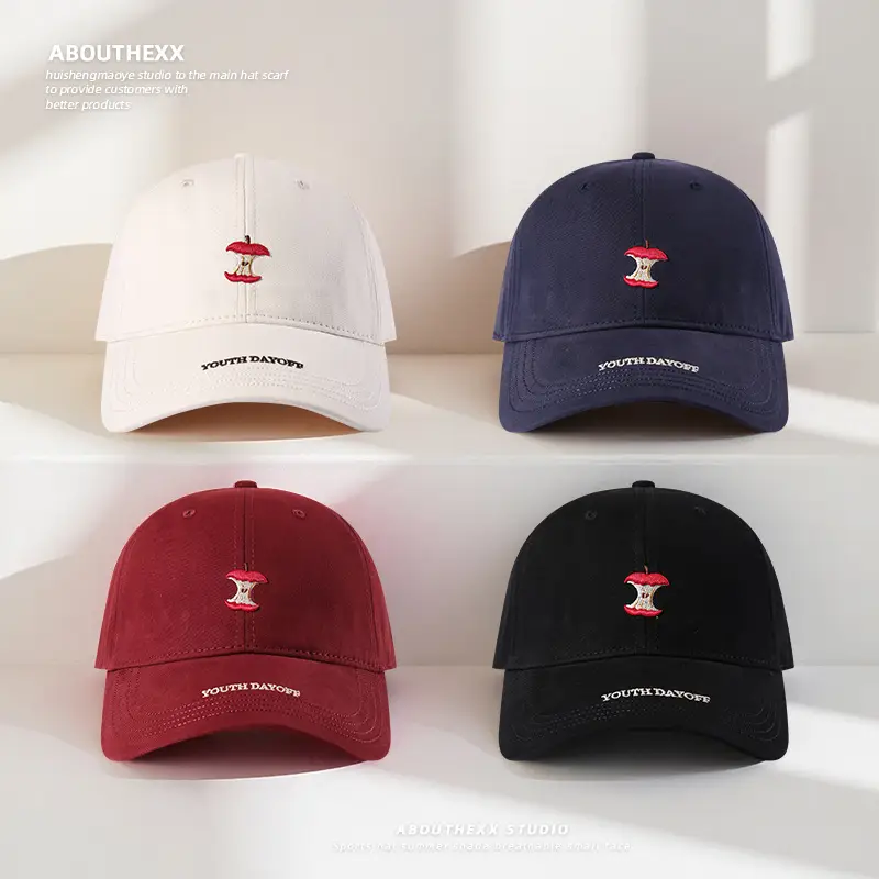 Women Red Embroidered Baseball Cap with Fruit Design — feature 3