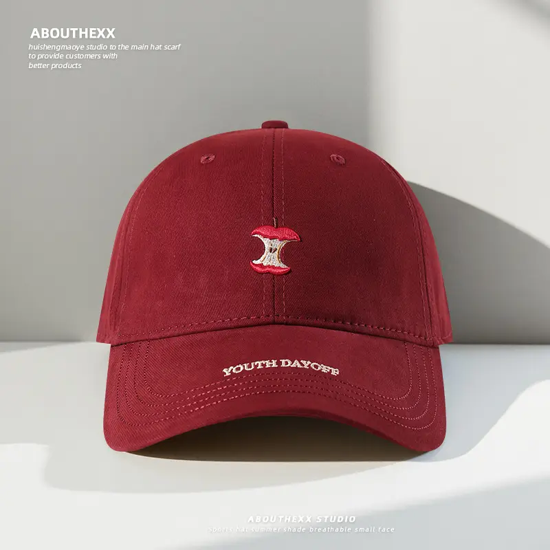 Women Red Embroidered Baseball Cap with Fruit Design — feature 7