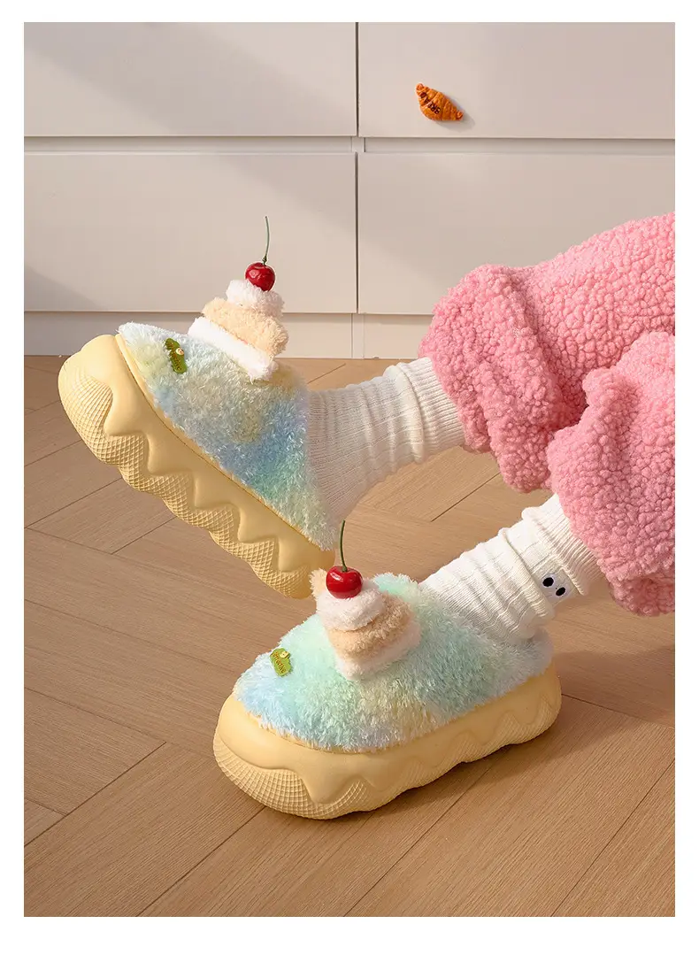 Qidan Shoe Factory Cotton Slippers for Women in Autumn and Winter Cute Home Indoor Thick-Soled Non-Slip Fleece-Lined Warm Furry Slippers for Women — feature 13