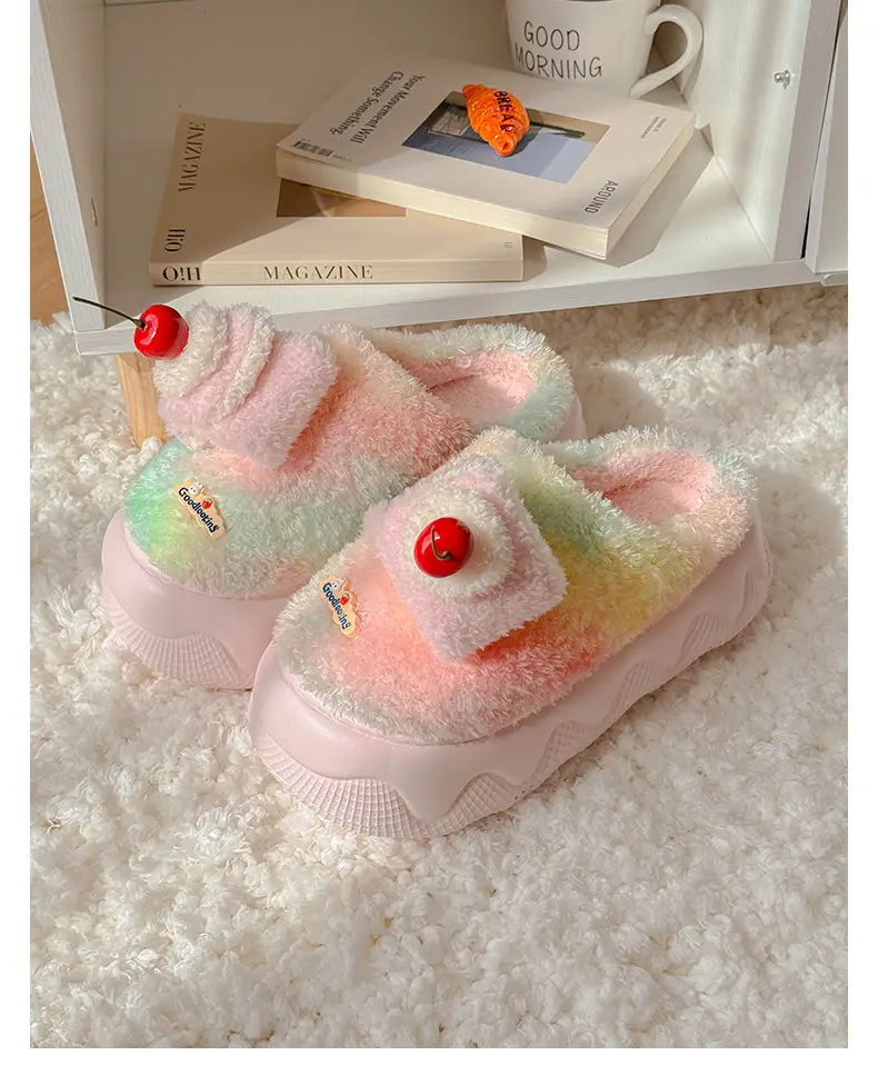 Qidan Shoe Factory Cotton Slippers for Women in Autumn and Winter Cute Home Indoor Thick-Soled Non-Slip Fleece-Lined Warm Furry Slippers for Women — feature 8