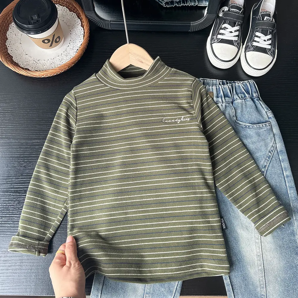 2025 Striped Mid-High Collar Boys Girls T-Shirt — feature 2