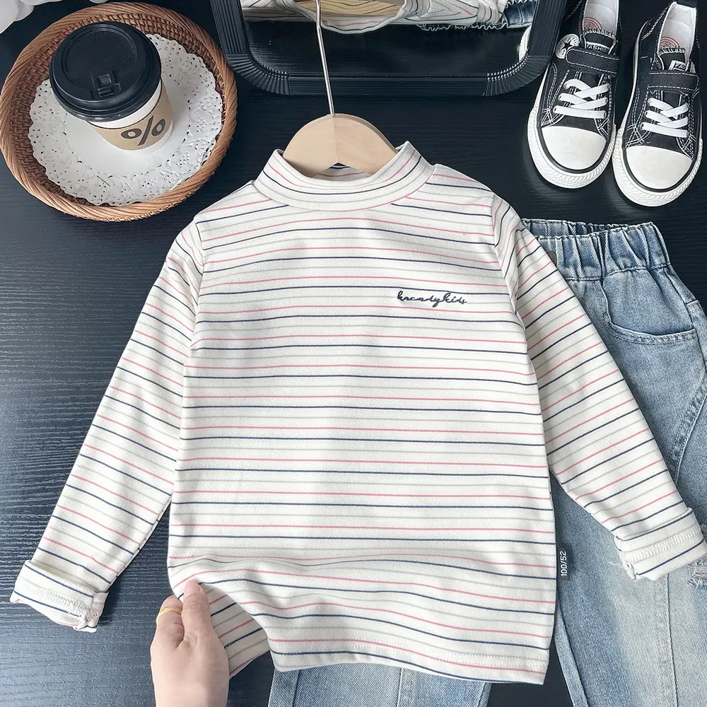 2025 Striped Mid-High Collar Boys Girls T-Shirt — feature 3
