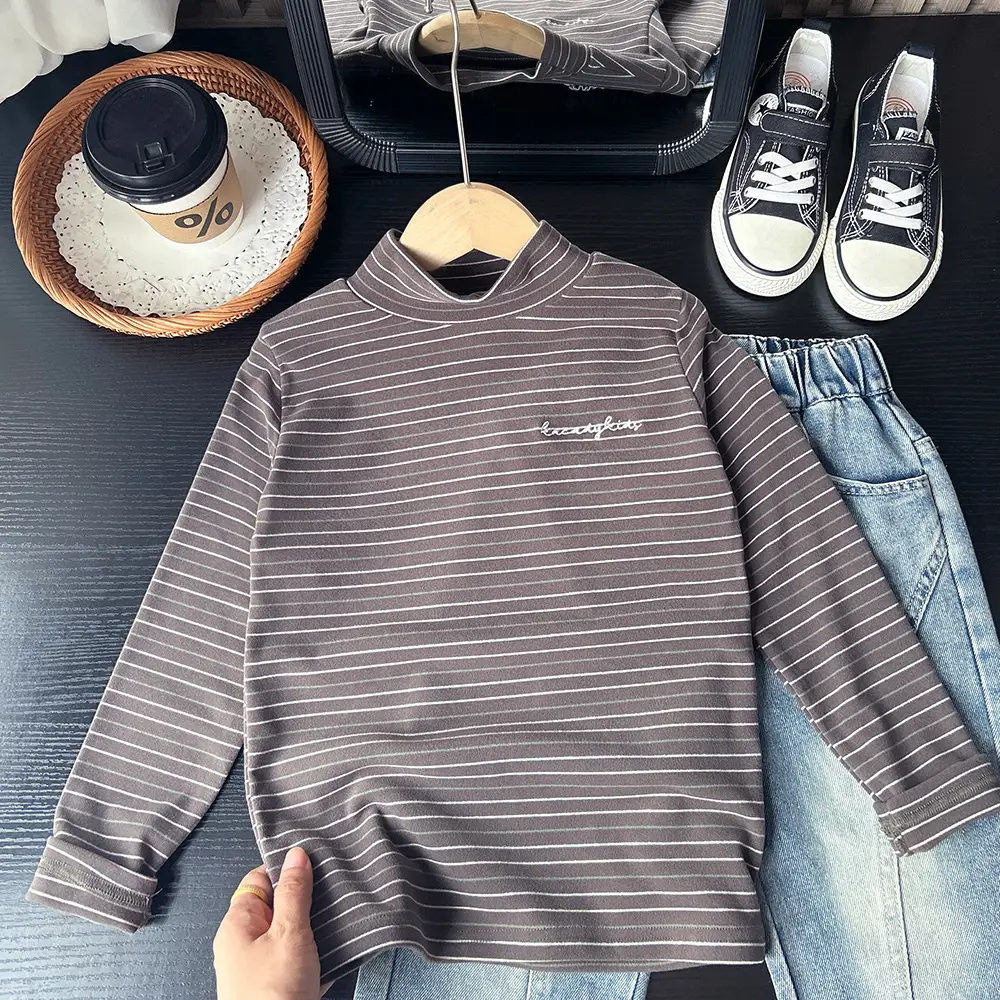 2025 Striped Mid-High Collar Boys Girls T-Shirt — feature 4