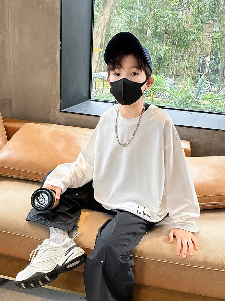 Children's White Cotton Long Sleeve T-Shirt Spring Fall 2025 - Image 6