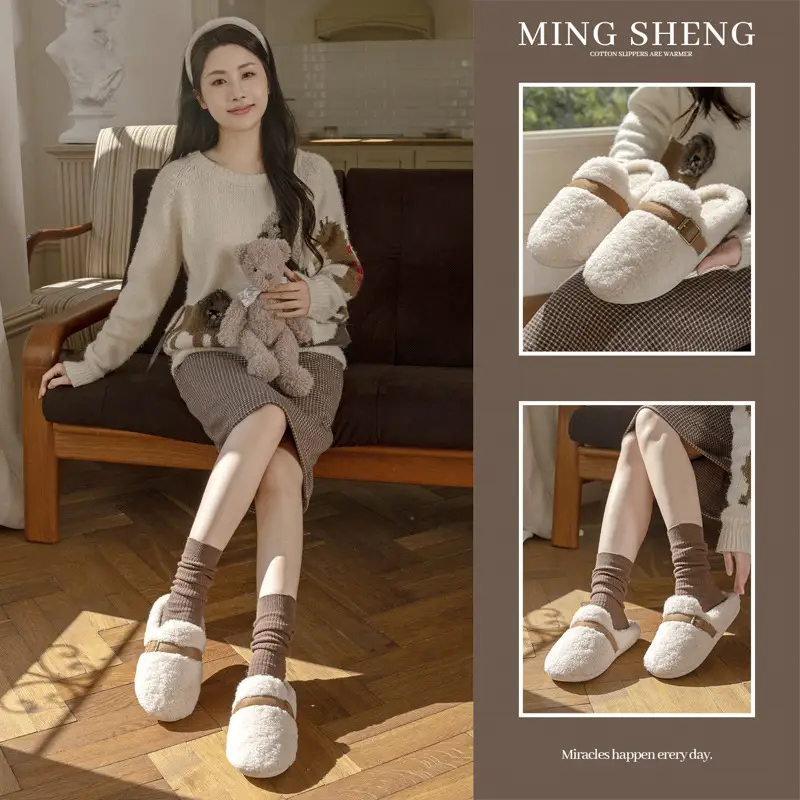 Fashion Versatile Cotton Slippers for Women, Autumn and Winter Warm Non-Slip Soft Sole Comfortable Couple Winter Indoor Maternity Shoes for Men - Image 5