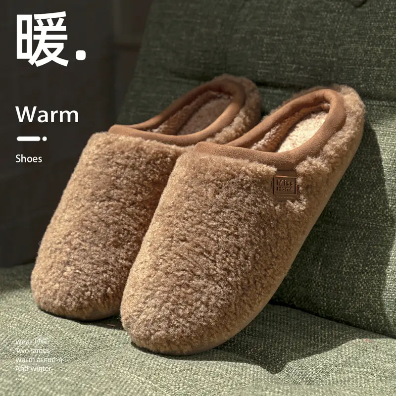 2025 Winter Stuffed White Slippers Women Men Velvet Cotton Warm Indoor - Image 6