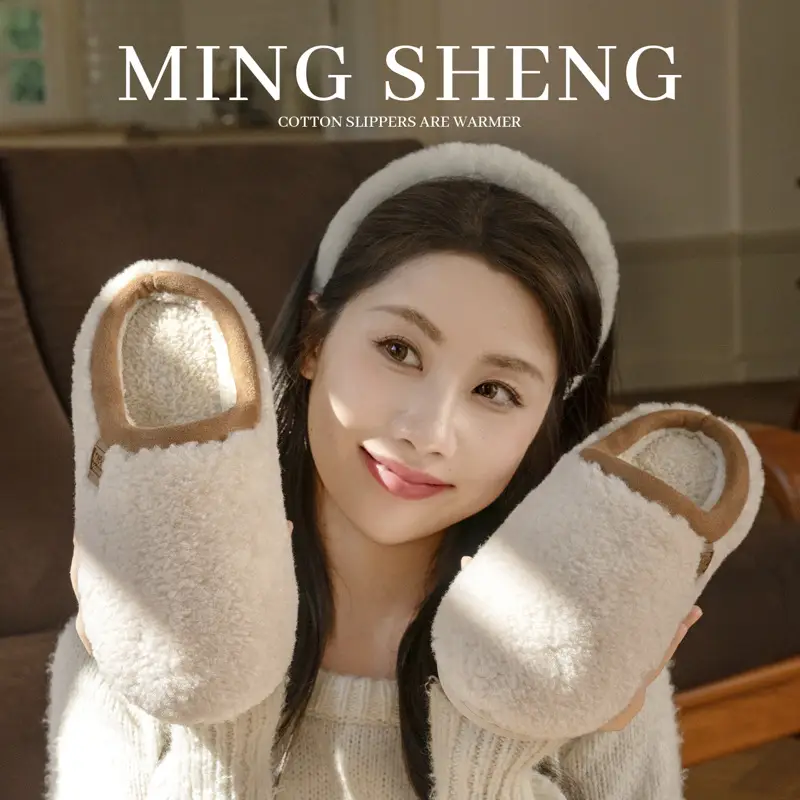 2025 Winter Stuffed White Slippers Women Men Velvet Cotton Warm Indoor - Image 7