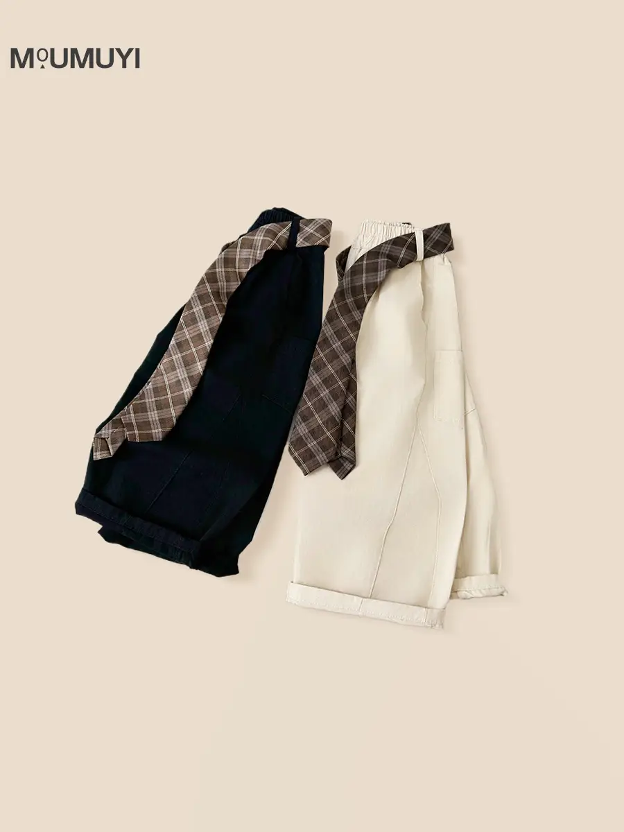 Children Korean Curved Leg Pants 2026 Spring Belt Casual Loose Pants - Image 4