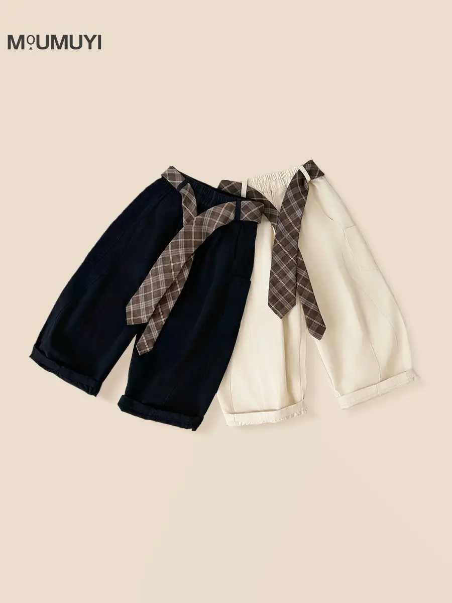 Children Korean Curved Leg Pants 2026 Spring Belt Casual Loose Pants - Image 5