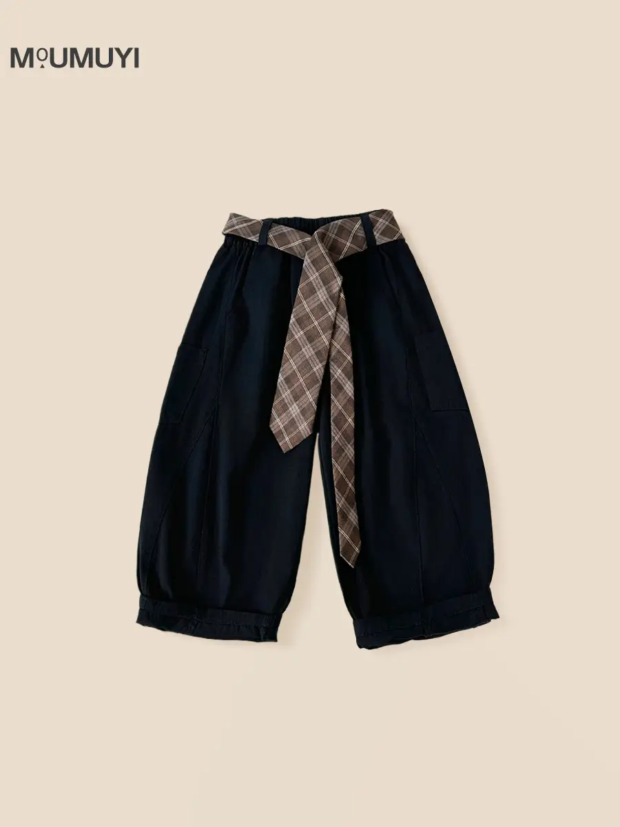Children Korean Curved Leg Pants 2026 Spring Belt Casual Loose Pants - Image 6