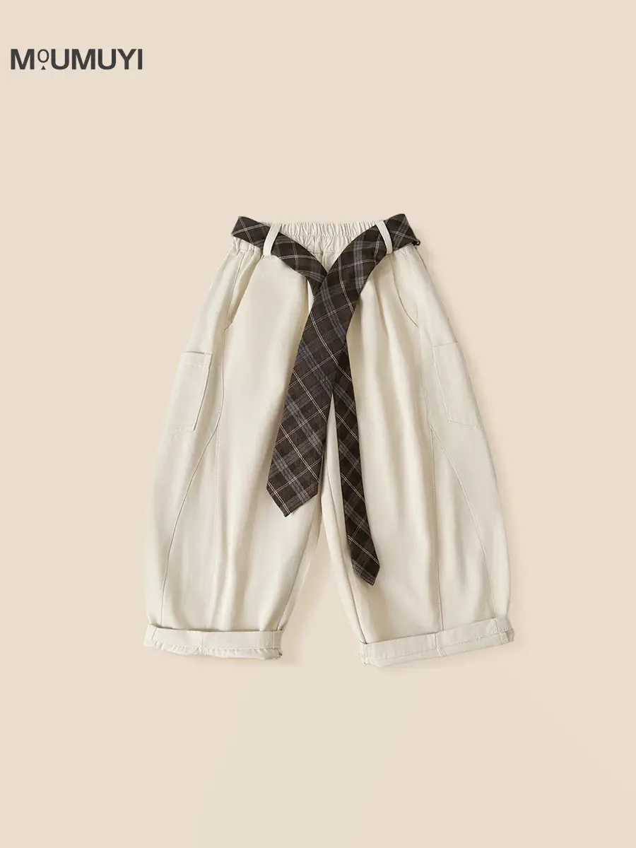 Children Korean Curved Leg Pants 2026 Spring Belt Casual Loose Pants - Image 7