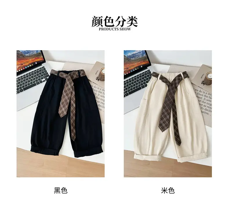 Children Korean Curved Leg Pants 2026 Spring Belt Casual Loose Pants — feature 4