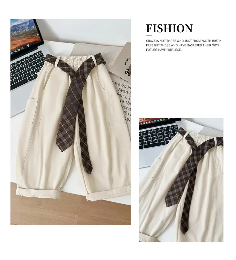Children Korean Curved Leg Pants 2026 Spring Belt Casual Loose Pants — feature 9
