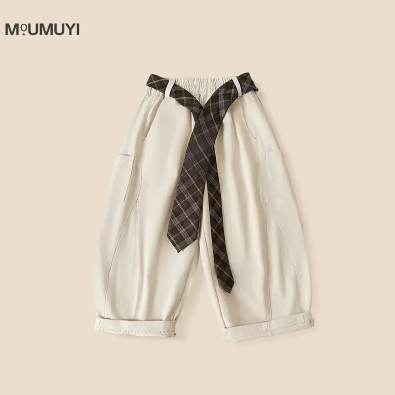 Children Korean Curved Leg Pants 2026 Spring Belt Casual Loose Pants - Image 2
