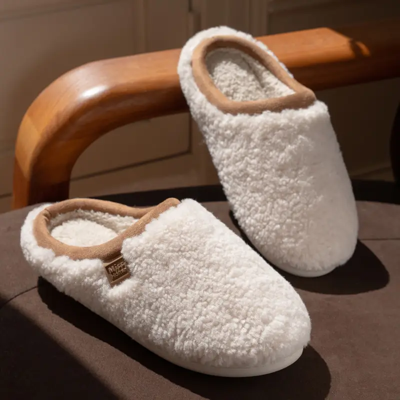 High-Quality Home Cotton Slippers for Women in Winter Indoor Plush Polar Fleece Indoor Non-Slip Men's Furry Slippers - Image 4