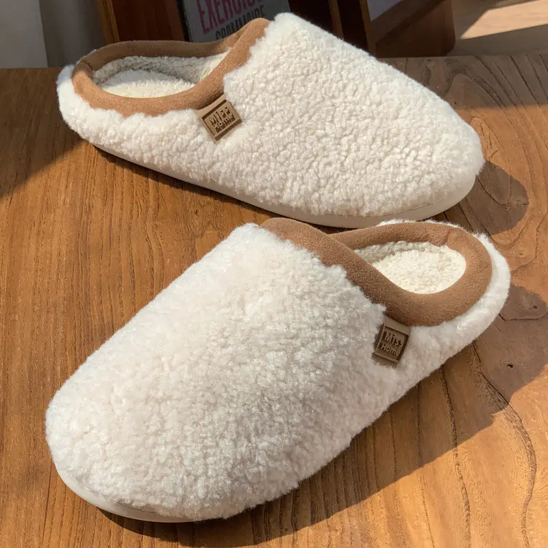 High-Quality Home Cotton Slippers for Women in Winter Indoor Plush Polar Fleece Indoor Non-Slip Men's Furry Slippers - Image 7