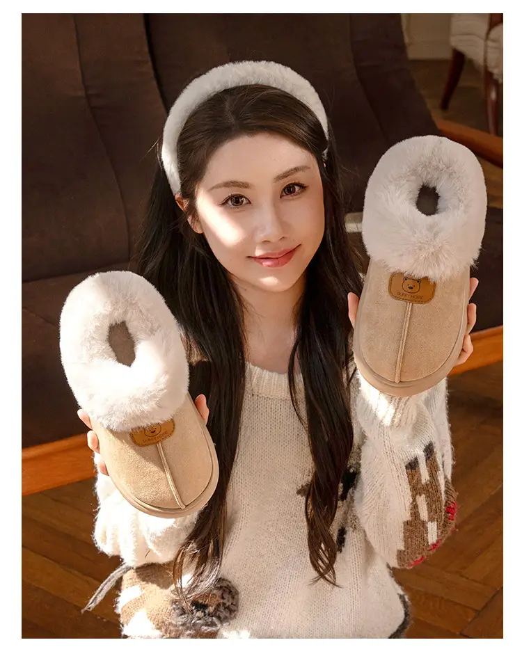Women Warm Faux Fur Heel Slippers Brown Winter — feature 17