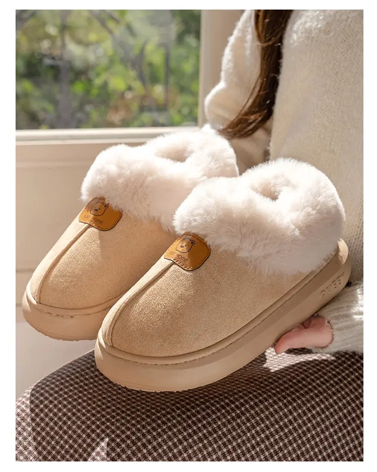 Women Warm Faux Fur Heel Slippers Brown Winter — feature 18
