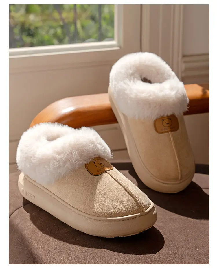 Women Warm Faux Fur Heel Slippers Brown Winter — feature 19