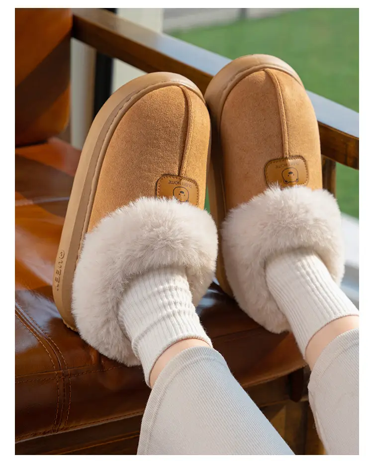 Women Warm Faux Fur Heel Slippers Brown Winter — feature 23