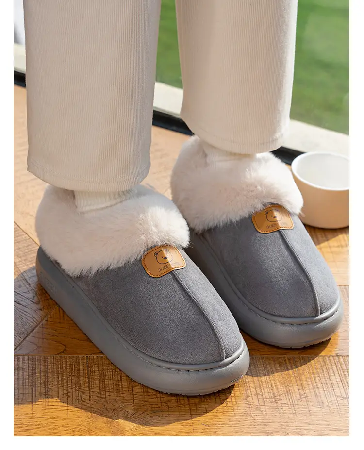 Women Warm Faux Fur Heel Slippers Brown Winter — feature 25