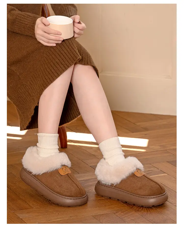 Women Warm Faux Fur Heel Slippers Brown Winter — feature 28