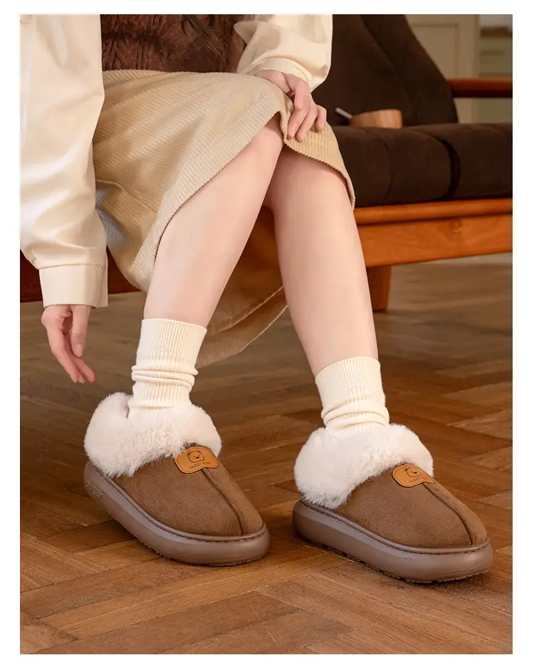 Women Warm Faux Fur Heel Slippers Brown Winter — feature 29