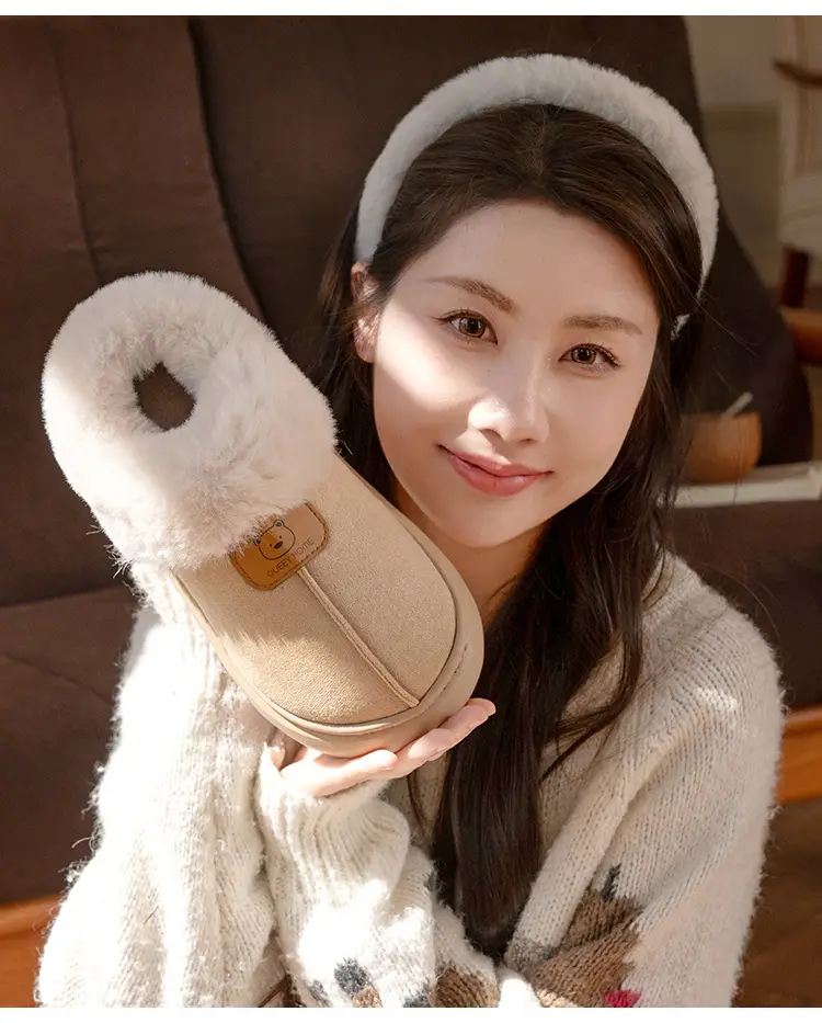 Women Warm Faux Fur Heel Slippers Brown Winter — feature 3